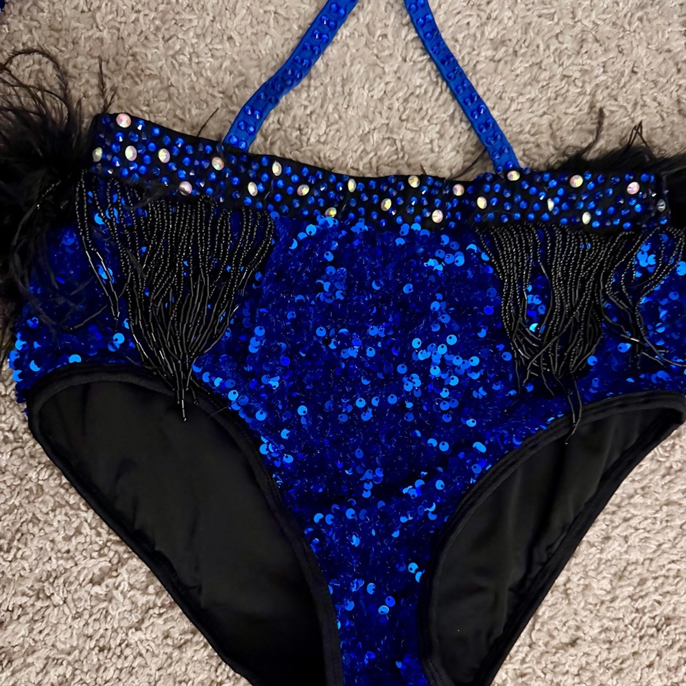 Glamour Blue Sequin Dance Attached 2-piece with Strappy Detail - Size M - Picture 3 of 10
